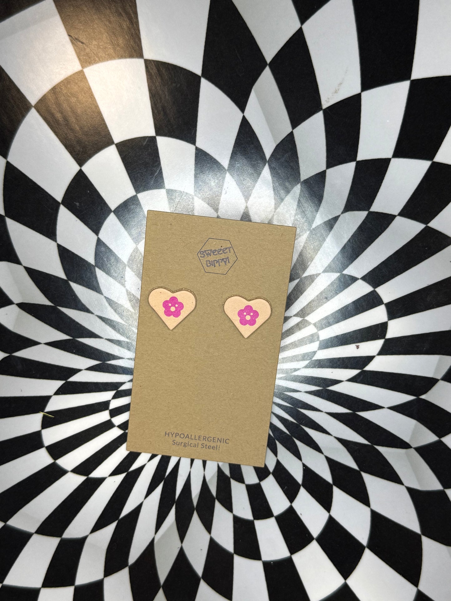 Star and heart leather earrings! Surgical steel stud post hypoallergenic marble dyed one of a kind