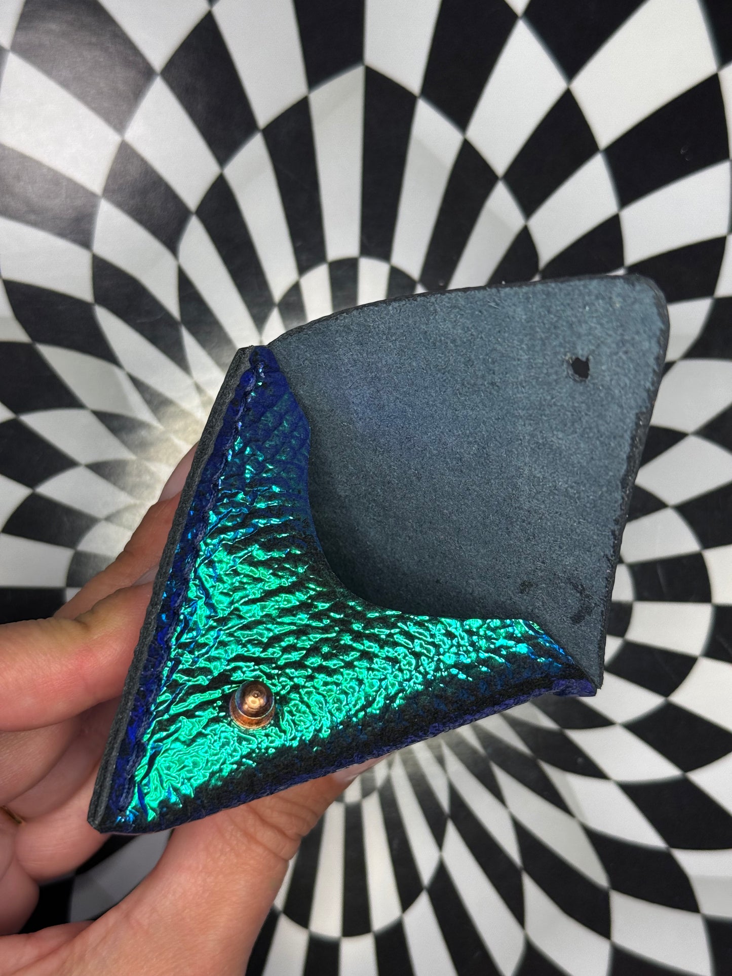Triangle leather coin pouch! Hand sewn change purse