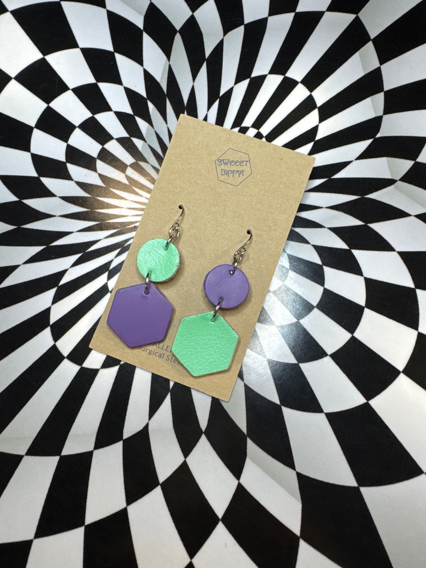 Sexy Hexies leather hexagon earrings! Dangle or stud earrings!