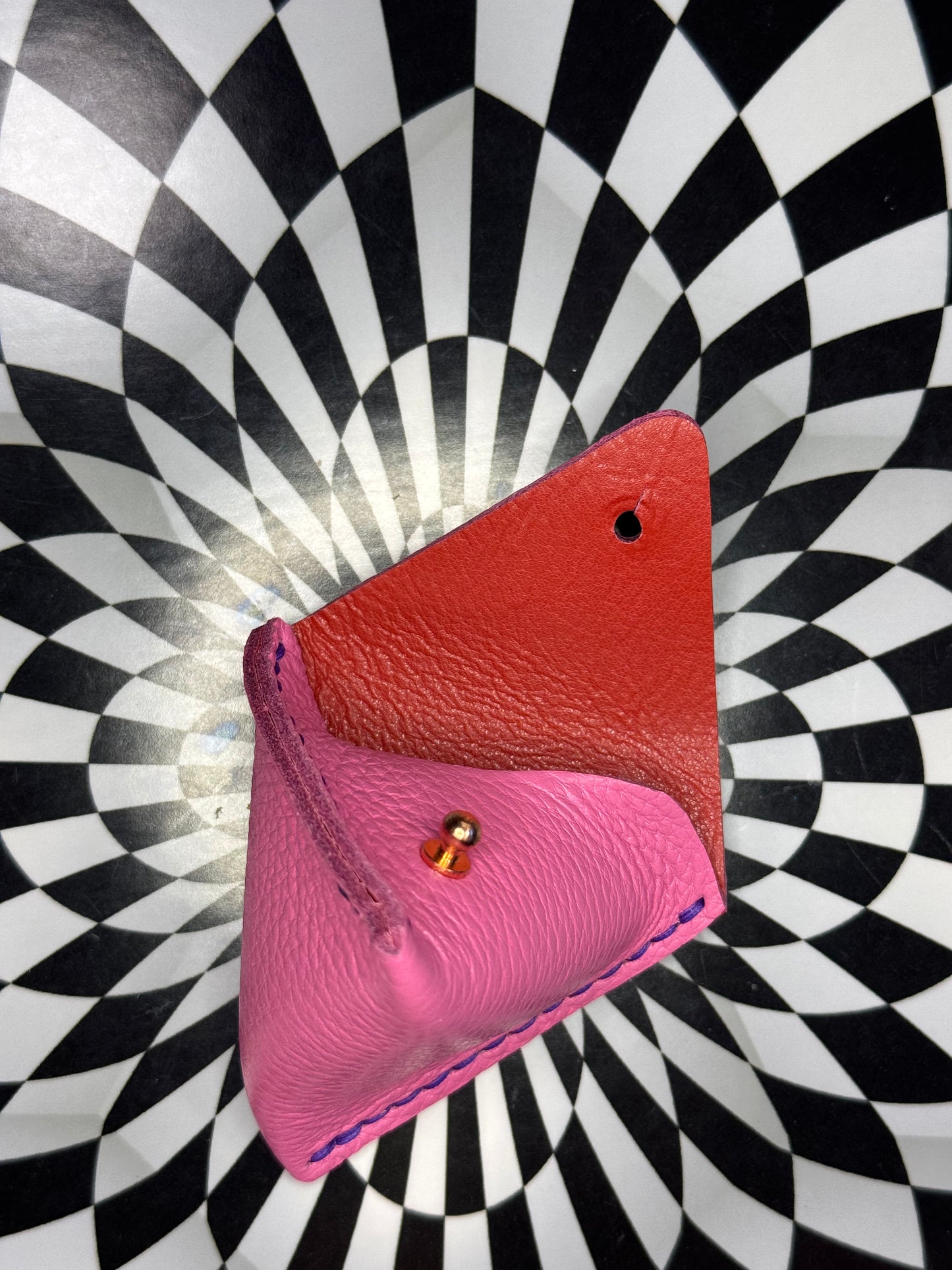 Triangle leather coin pouch! Hand sewn change purse