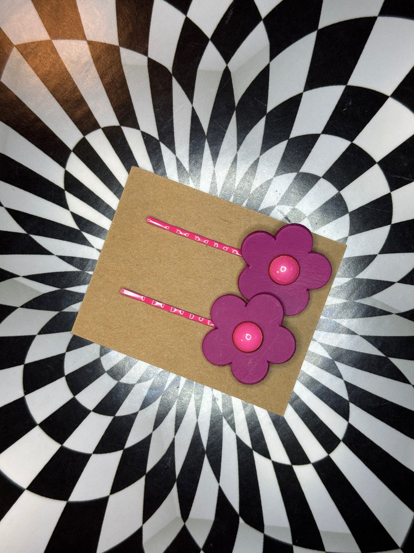 Hair thingies! Leather Bobby pin hair clips with flowers or stars!