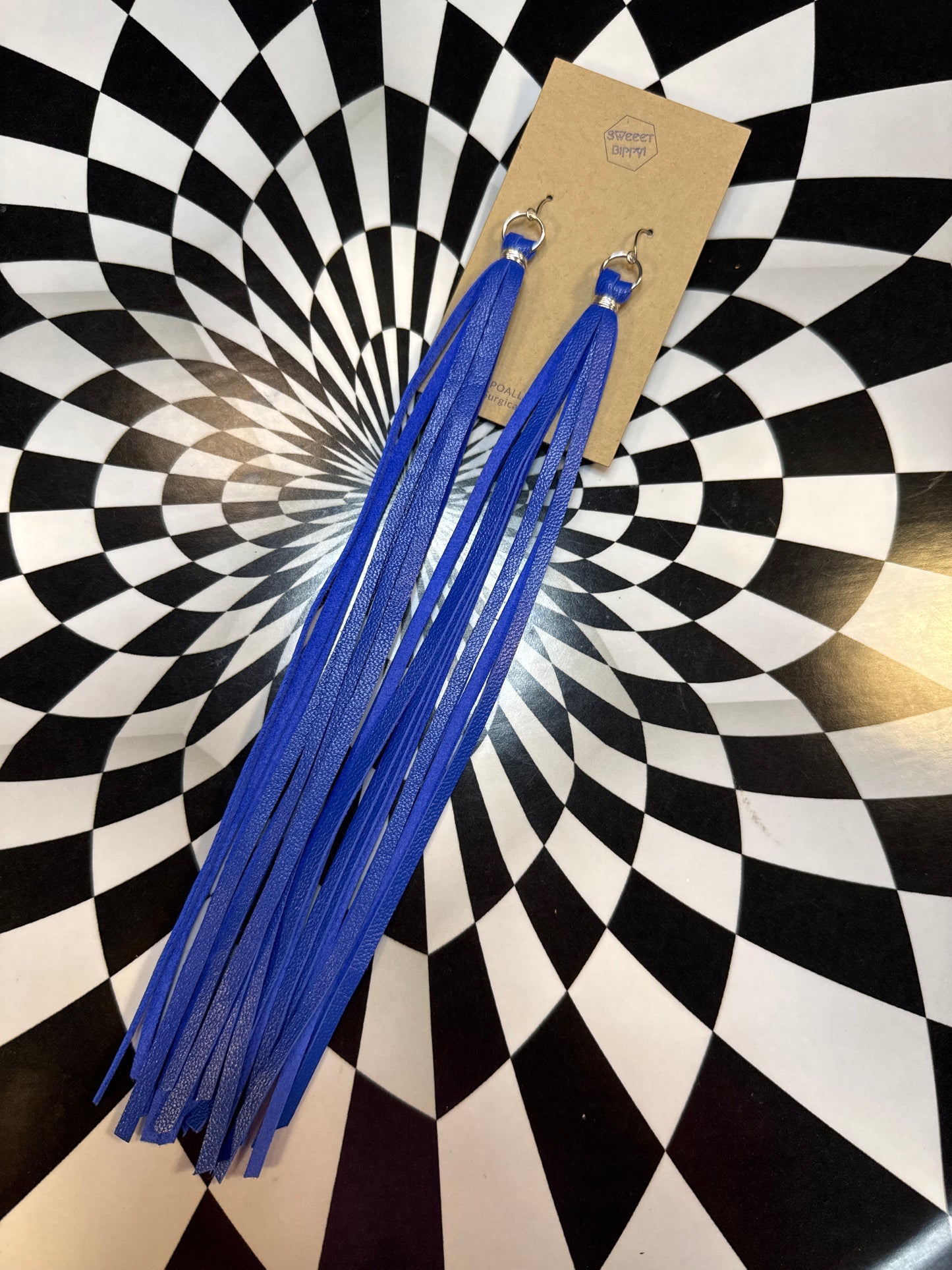 Long leather tassel fringe earrings! Pride rainbow long shoulder dusters!