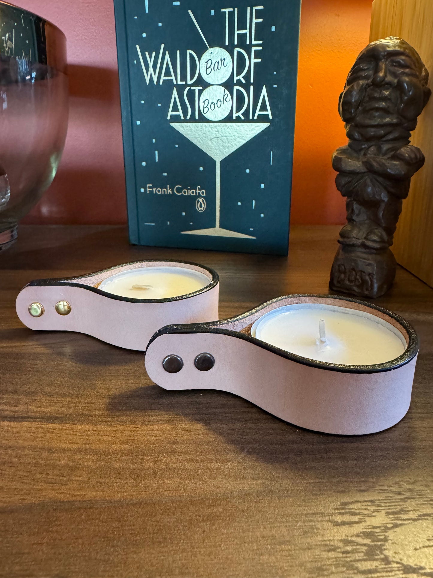 Candle holders! Leather candle holders that is! Bright fun colored votive tea light