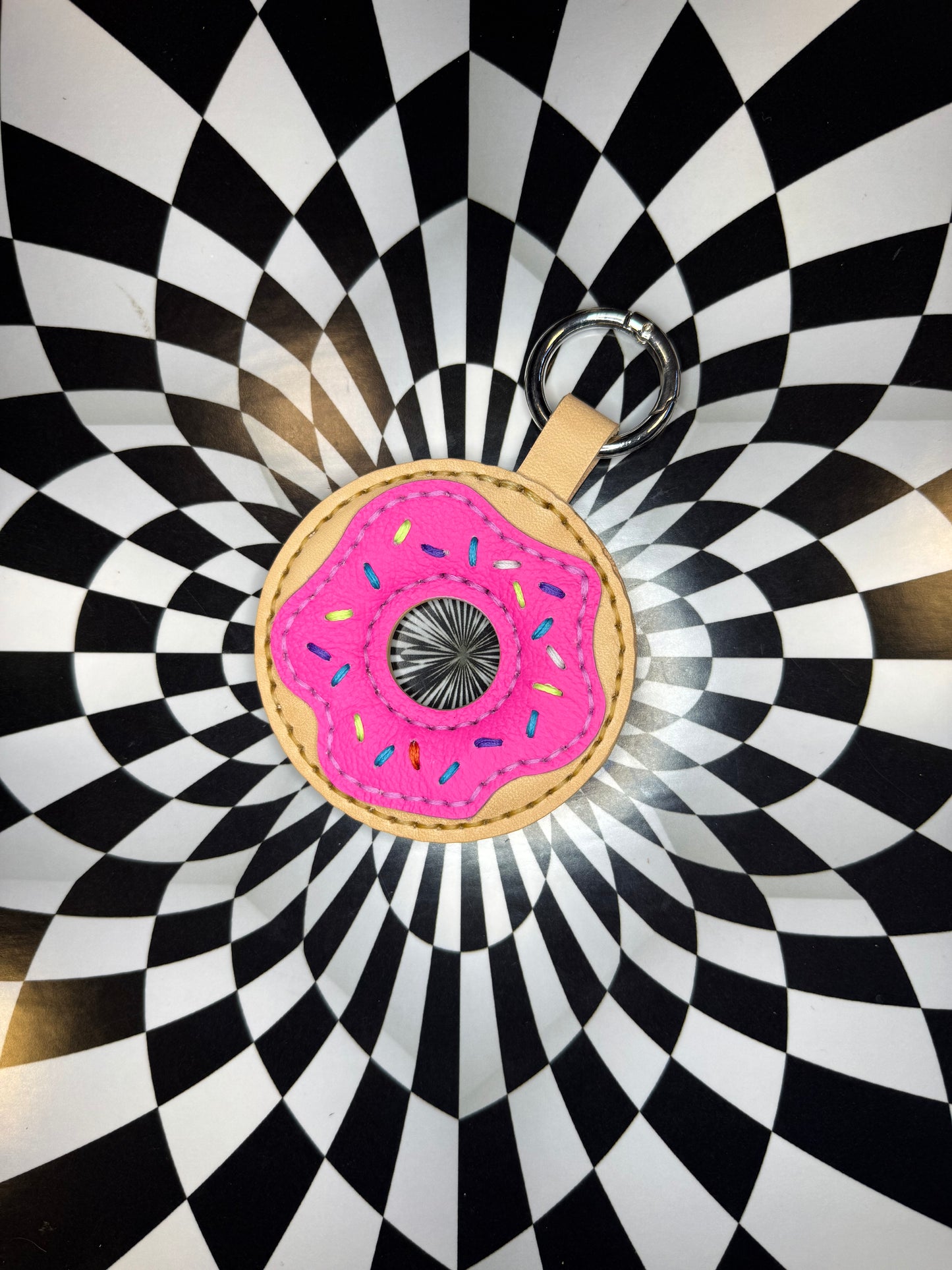 Donut! Hand sewn leather sprinkle donut bag charm, keychain, flair!