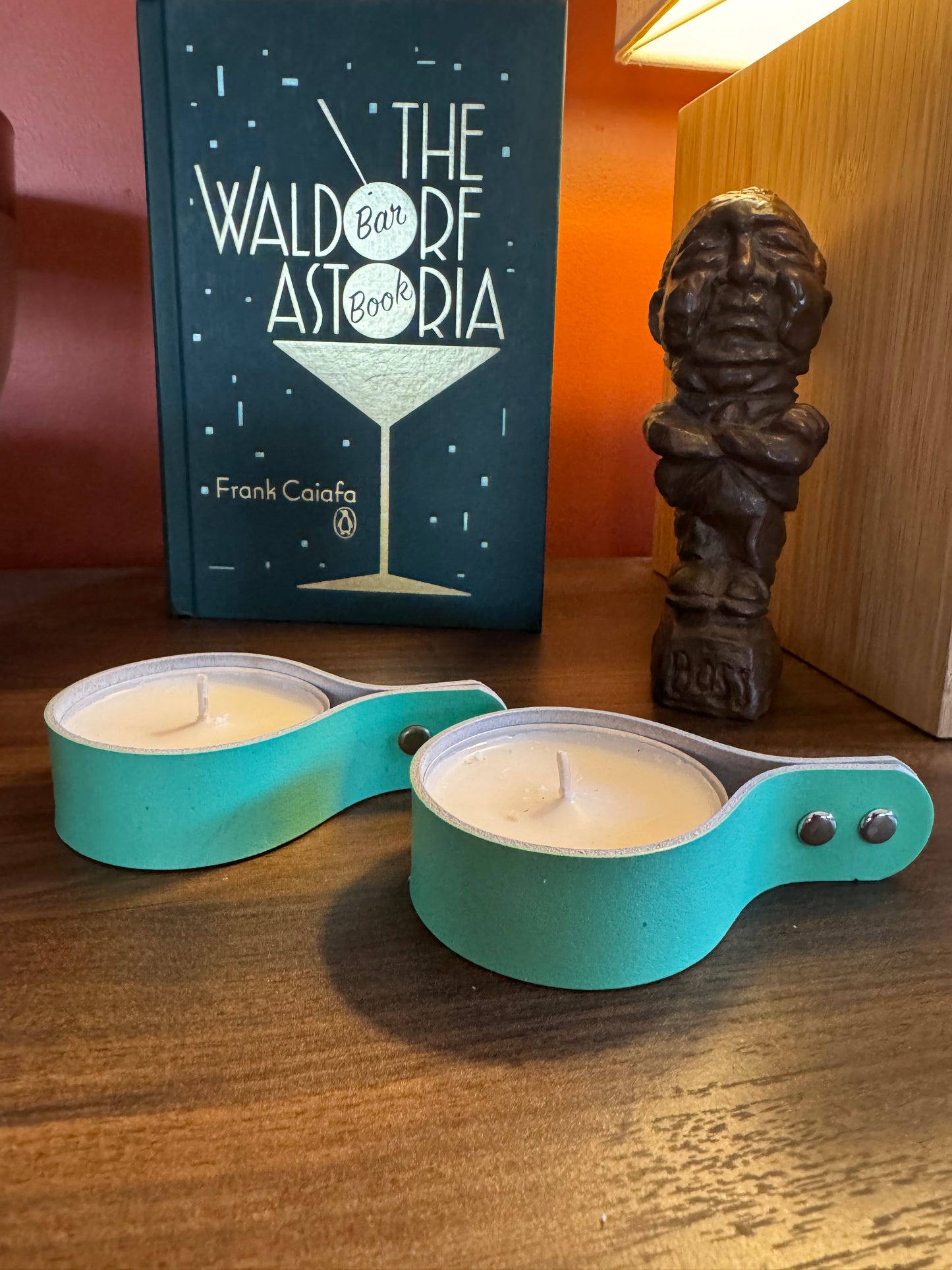 Candle holders! Leather candle holders that is! Bright fun colored votive tea light