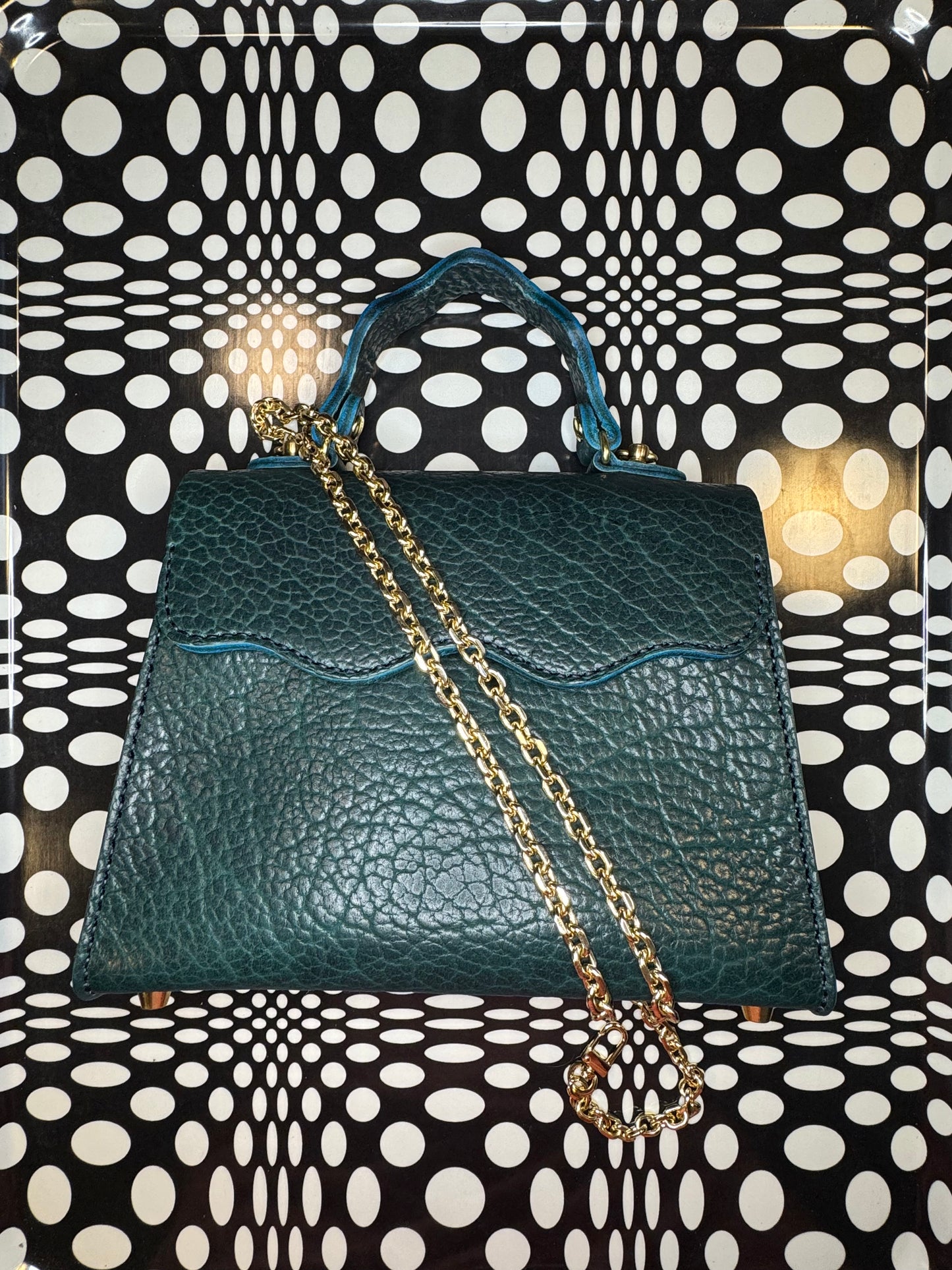 Wavy Lady Bag | Handmade Shrunken Bison Leather Top Handle Purse
