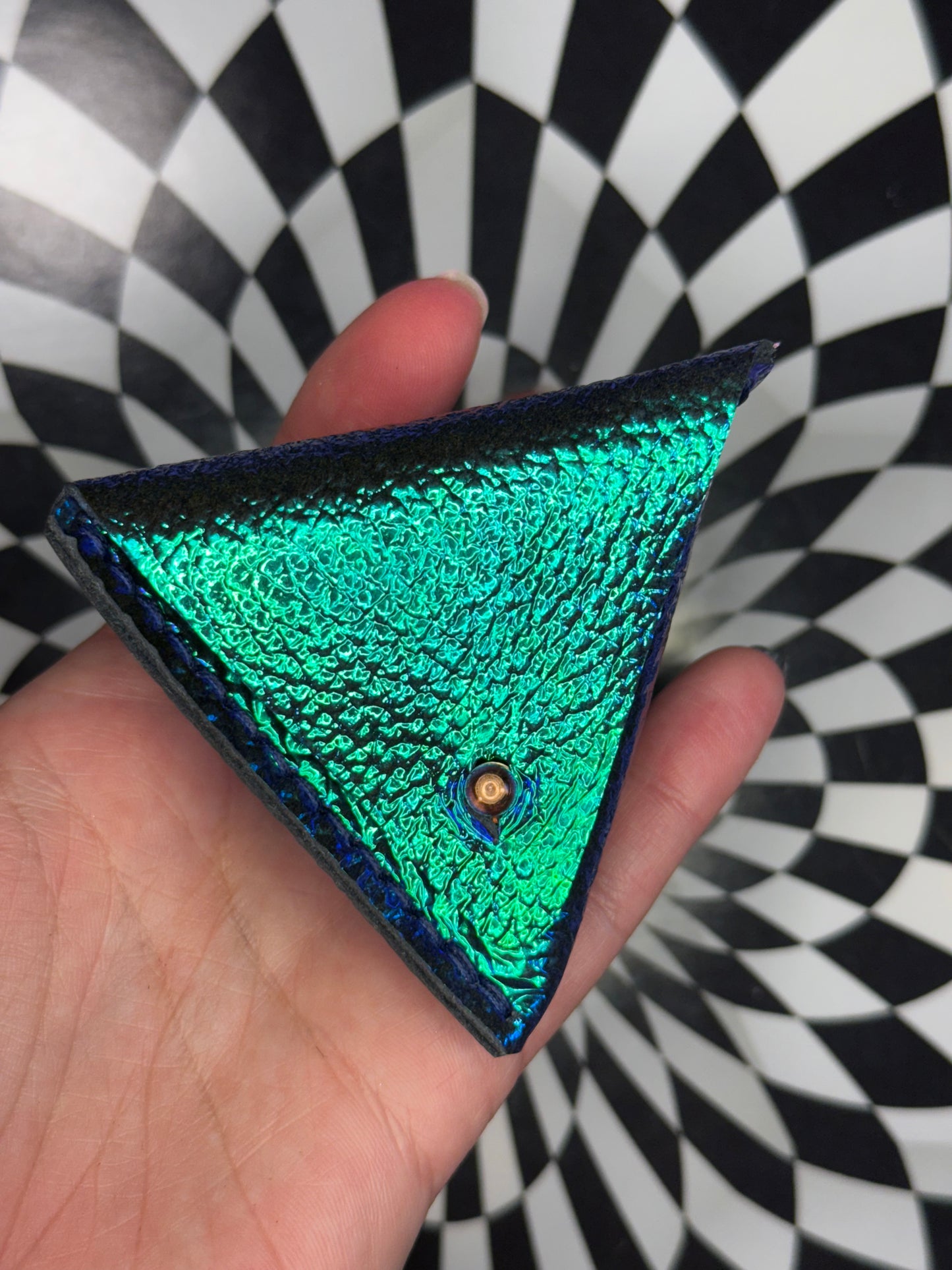 Triangle leather coin pouch! Hand sewn change purse