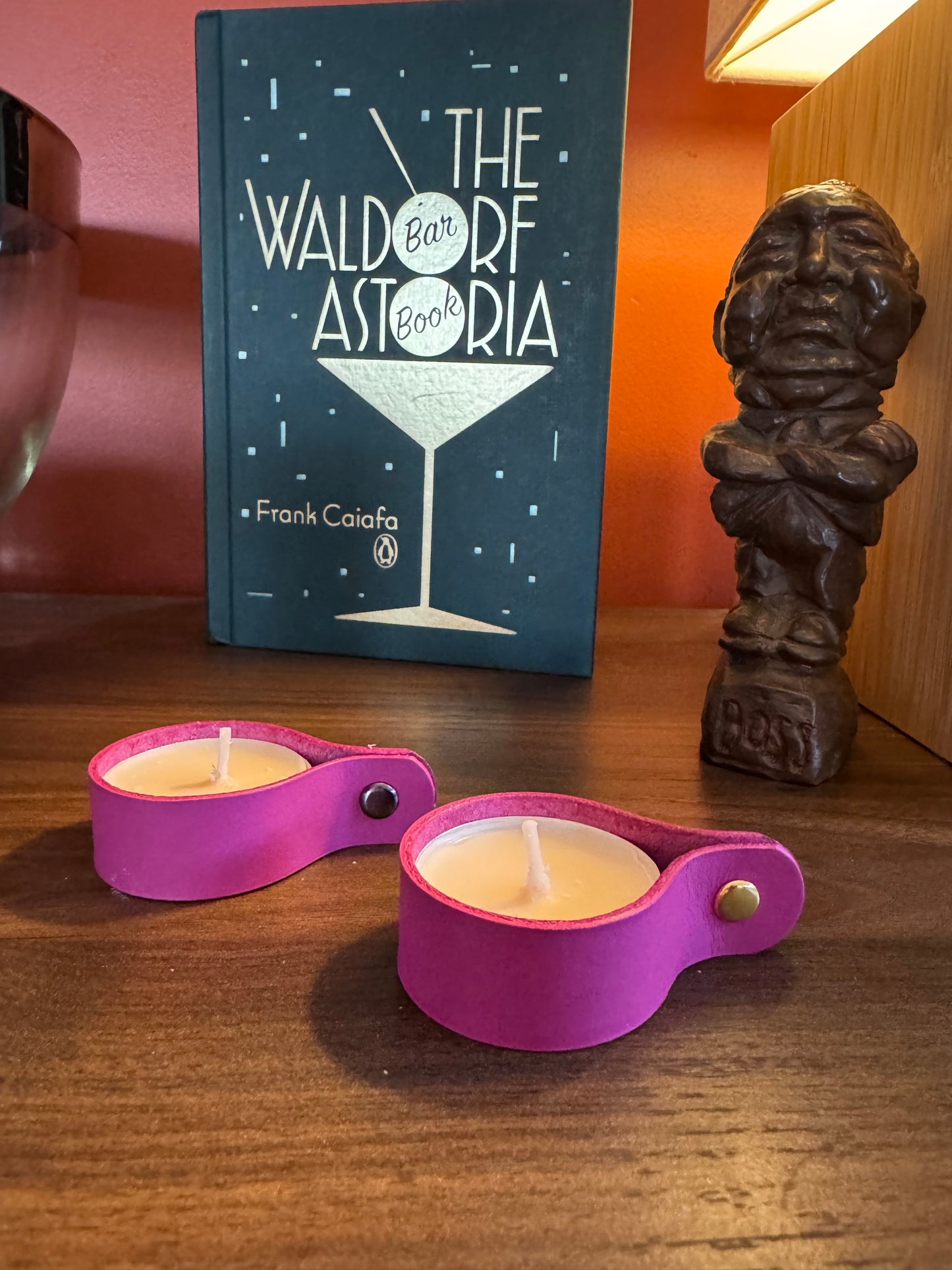 Candle holders! Leather candle holders that is! Bright fun colored votive tea light