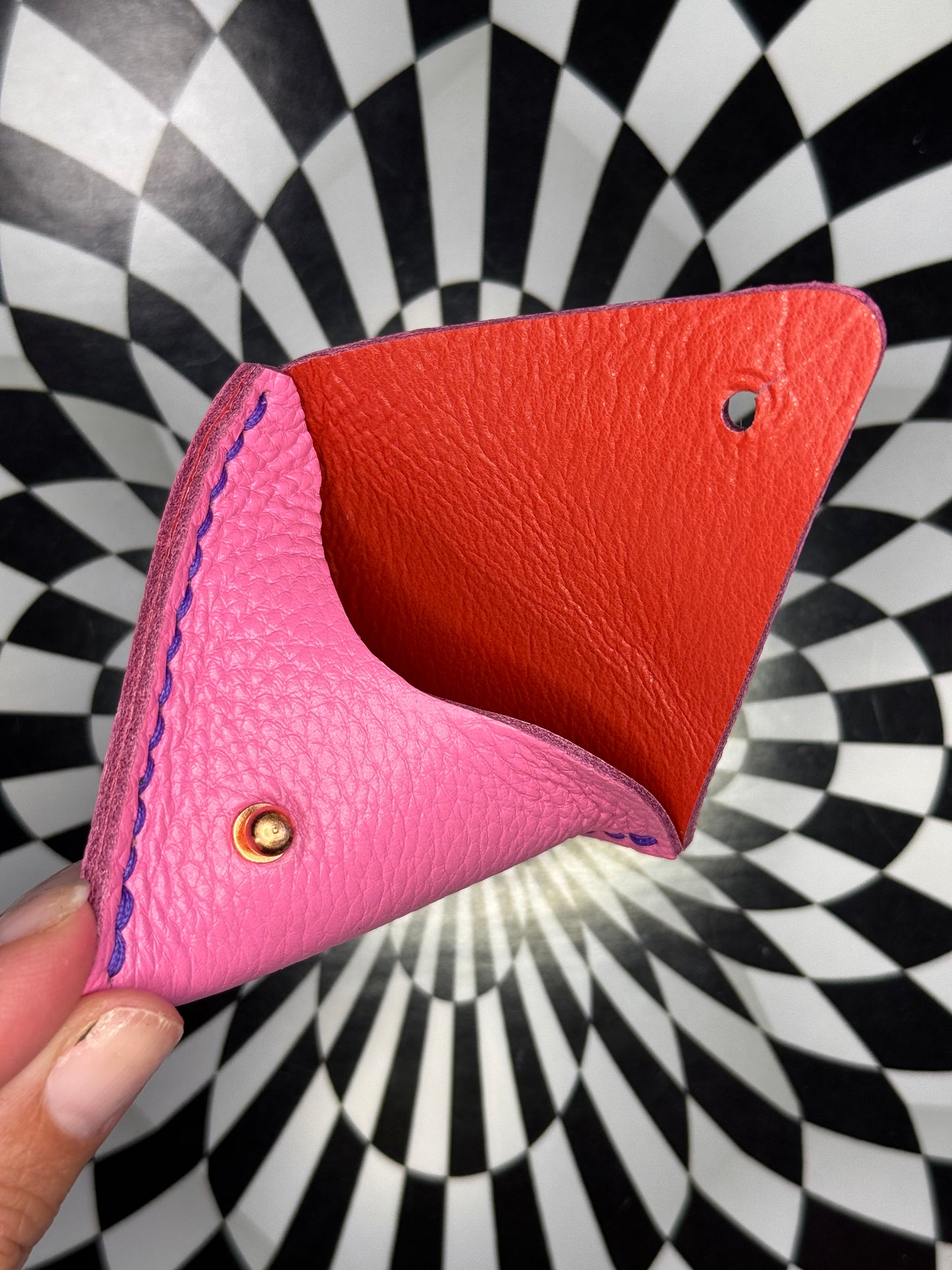 Triangle leather coin pouch! Hand sewn change purse