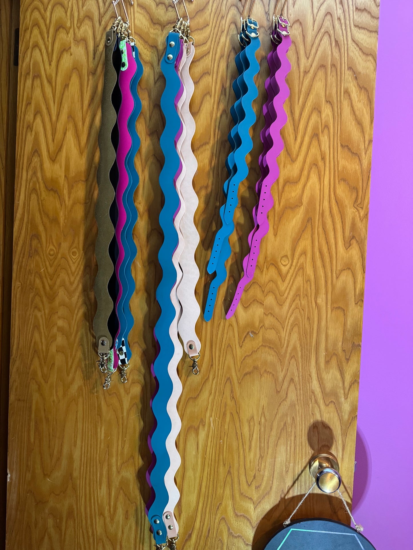 Handmade Wavy Leather Purse Strap – Colorful Replacement Bag Strap with Solid Brass Hardware