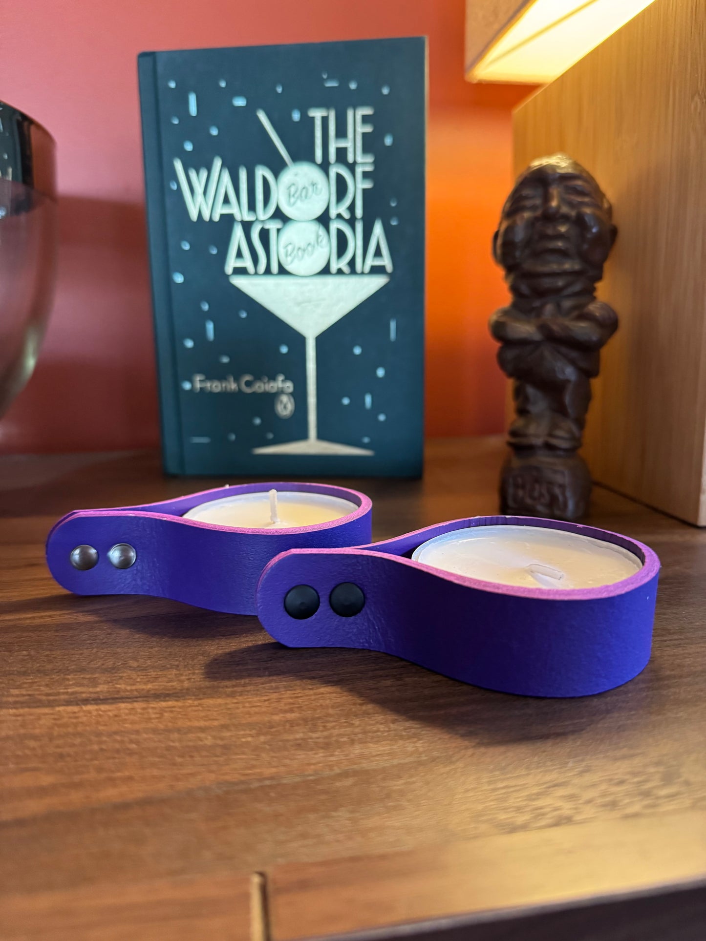 Candle holders! Leather candle holders that is! Bright fun colored votive tea light