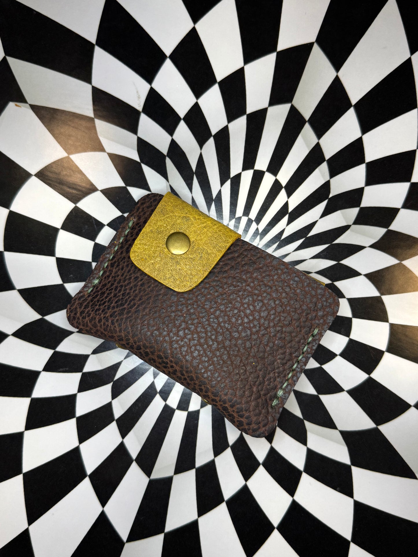 2 snaps hand sewn Shrunken bison Two Snaps leather wallet! Front pocket wallet unisex cowhide