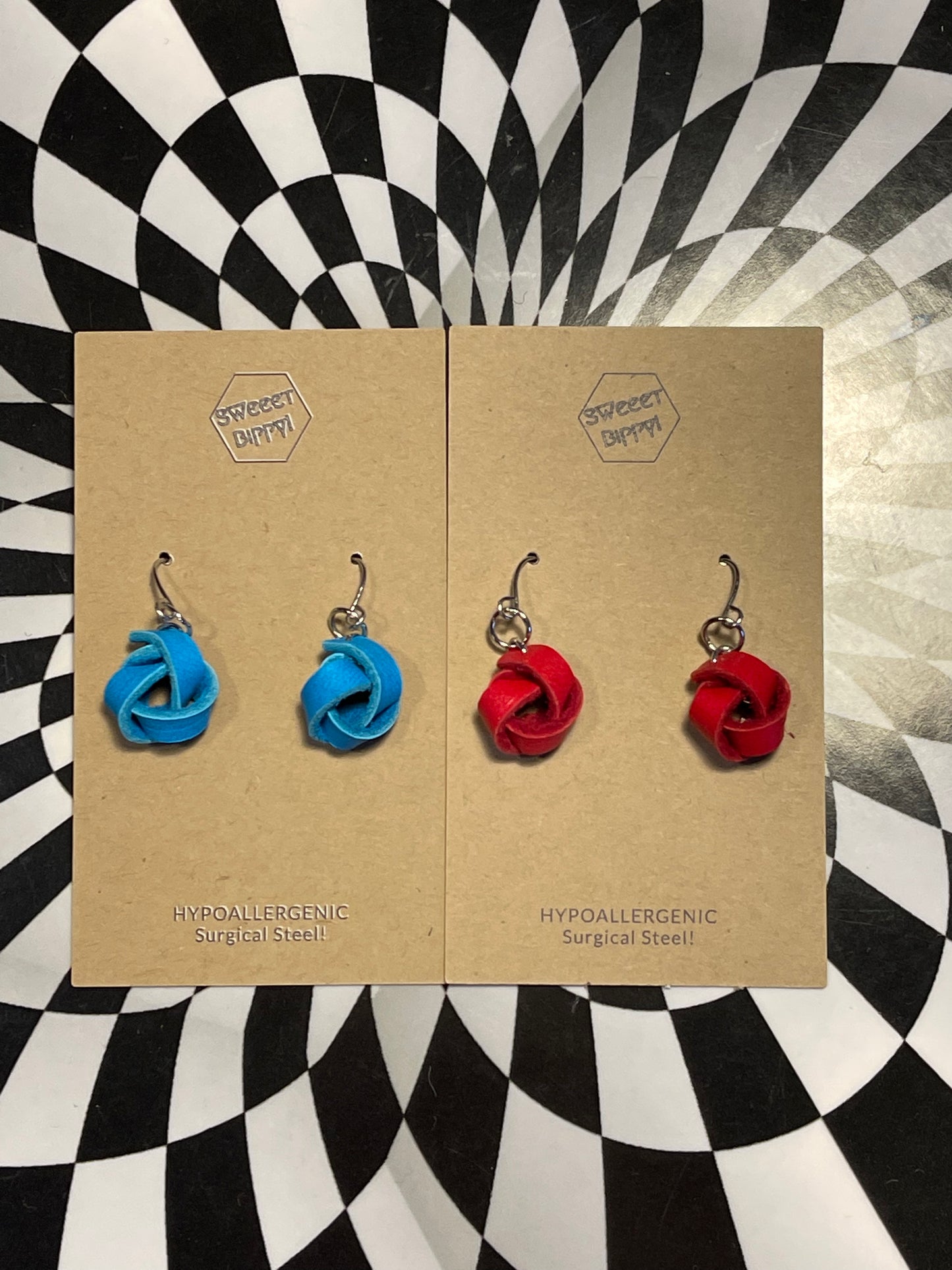 Tiny leather knot rosette earrings! Weightless