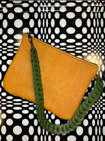 Betsey Hand sewn leather shoulder bag - handmade leather statement bag! Retro interlocking strap
