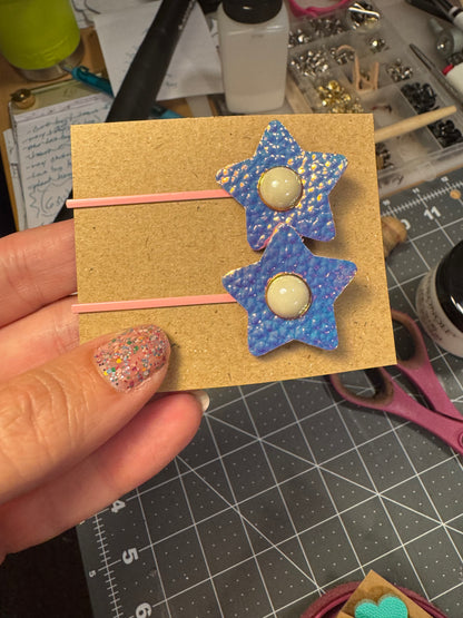 Colorful Leather Flower & Star Bobby Pins – Handmade Hair Clips! Hair thingies!