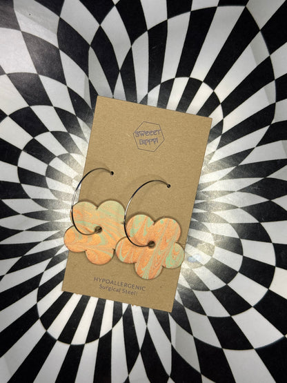 Hoop earrings with leather flowers or stars! Hypoallergenic surgical steel lightweight