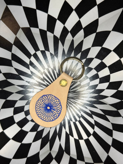 Spirograph Leather Keychain | Hand Stamped Veg Tan Leather Key Fob