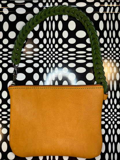 Betsey Hand sewn leather shoulder bag - handmade leather statement bag! Retro interlocking strap