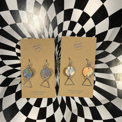 Triangle or hoop unique Leather earrings! Minimalist design ultra lightweight surgical steel hooks!