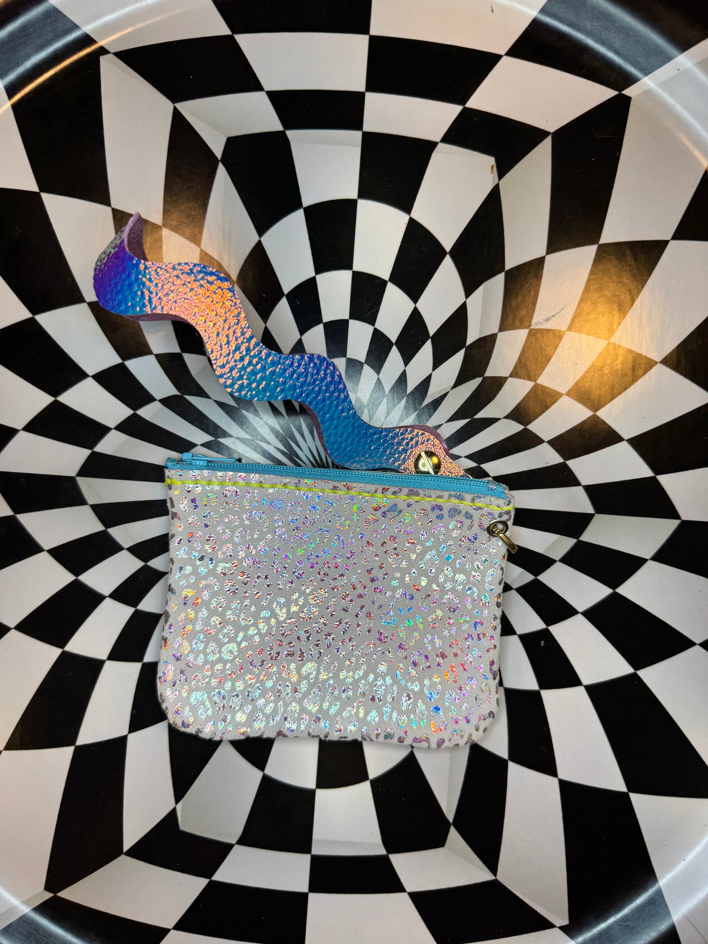 Wavy Wristlet “Joey” leather Zipper pouch!