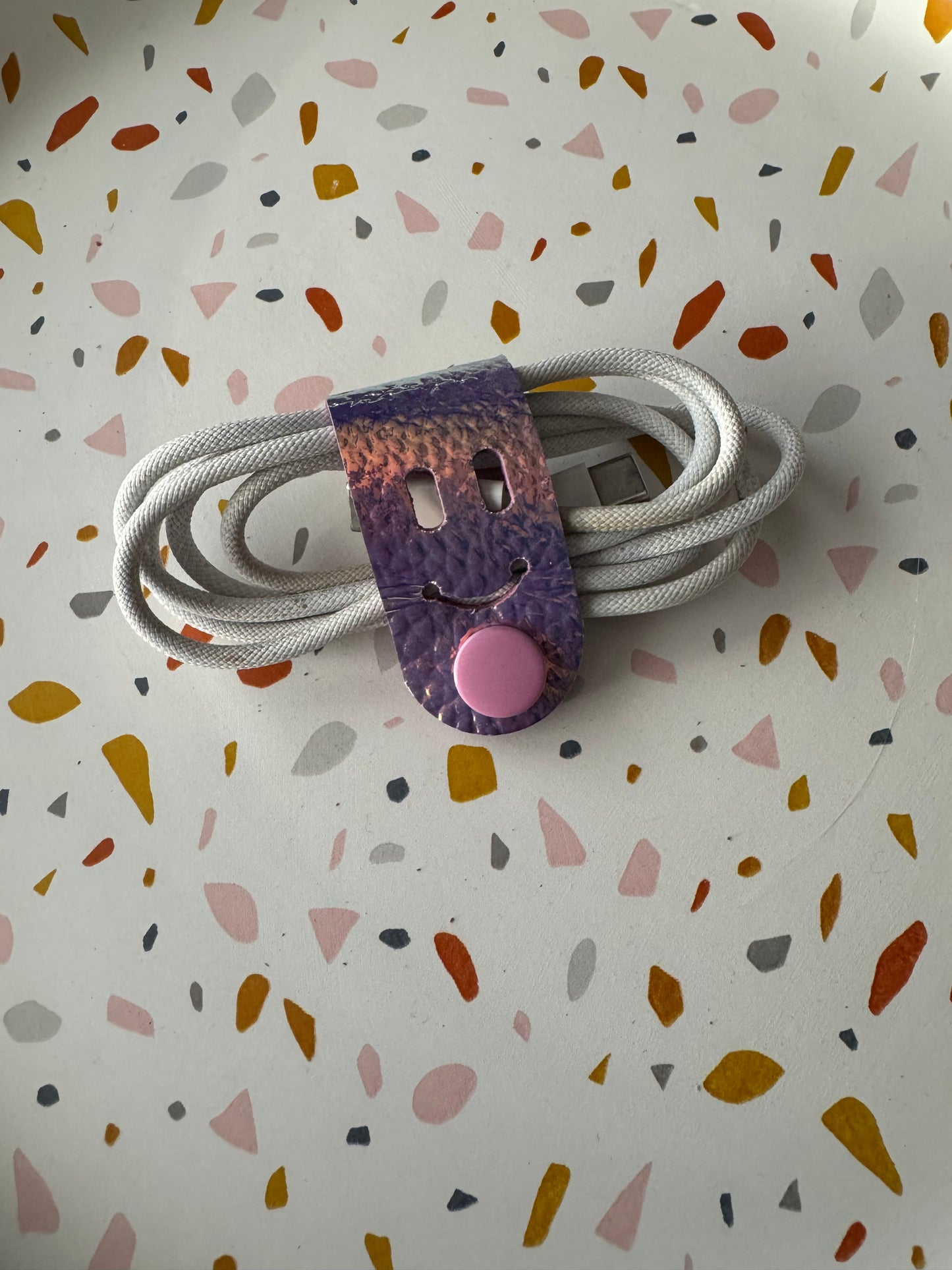 Cord creepers!! (Keepers) Happy smiley face leather strap charms!