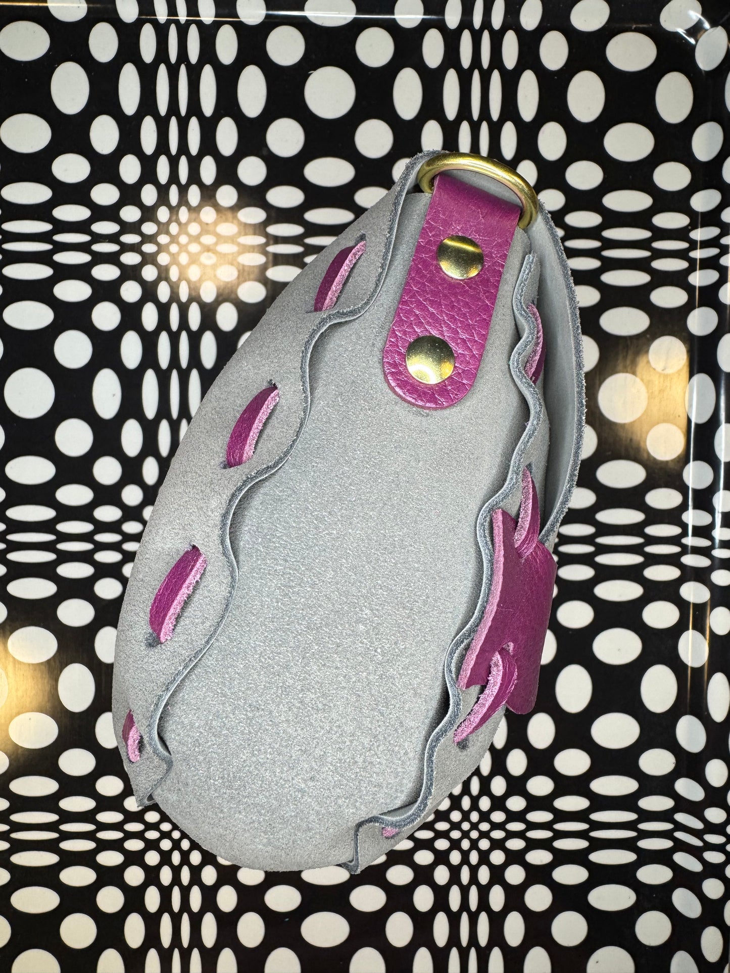 Laced leather saddle bag! One of a kind shoulder purse with wavy squiggly strap! Hand made, hand painted, shrunken bison or veg tan leather