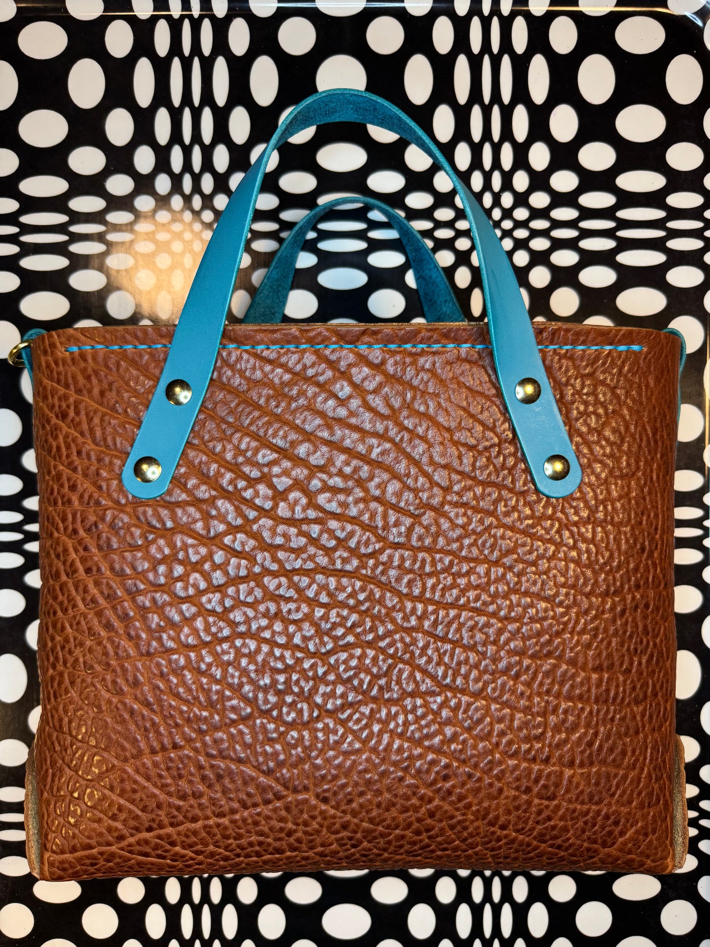 Small Johnny Two Bags! Hand sewn leather zip top laced tote bag! Work purse, travel carry on!