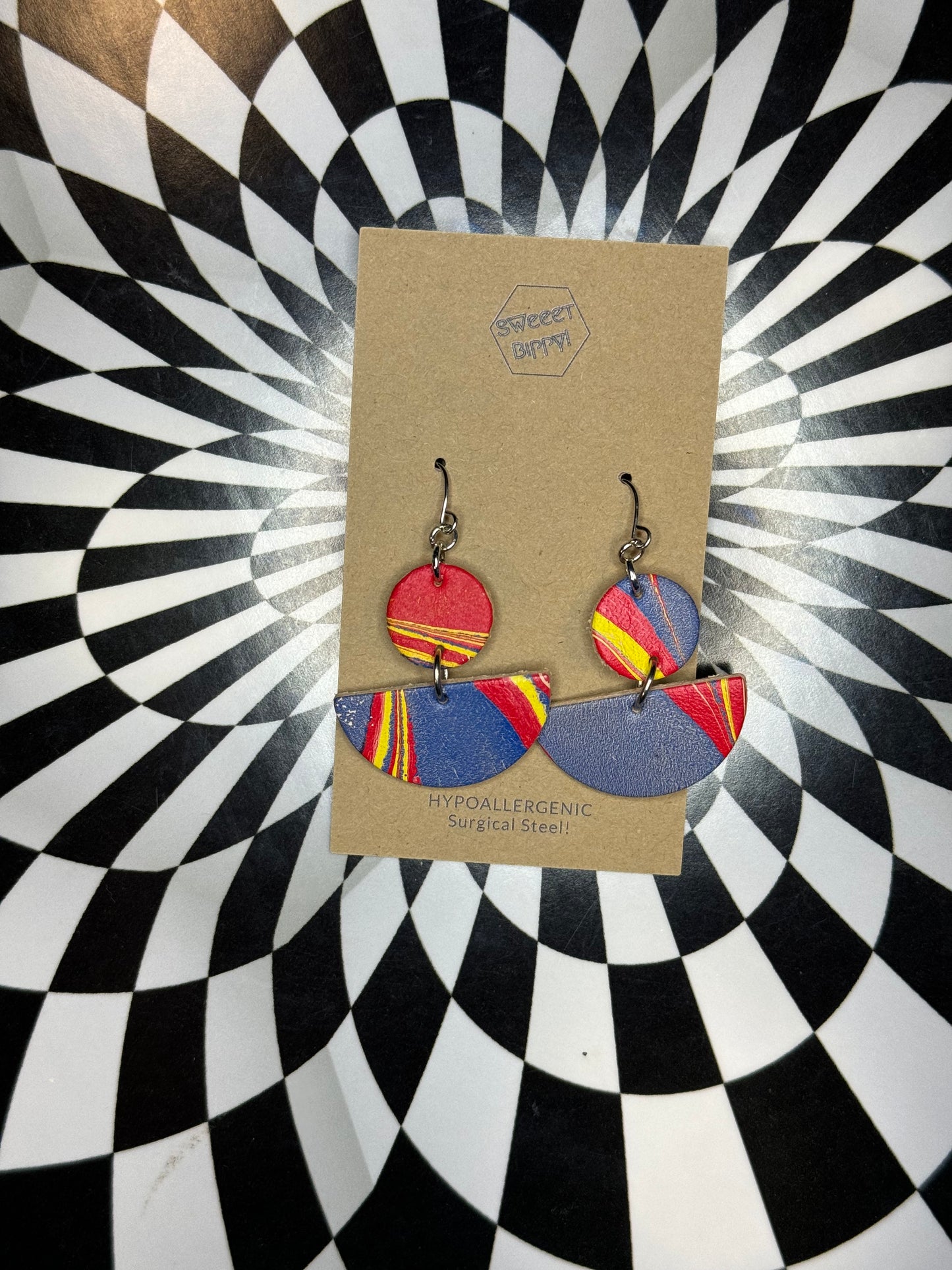 Marble dyed leather earrings! Lightweight handmade earrings with surgical steel hooks!