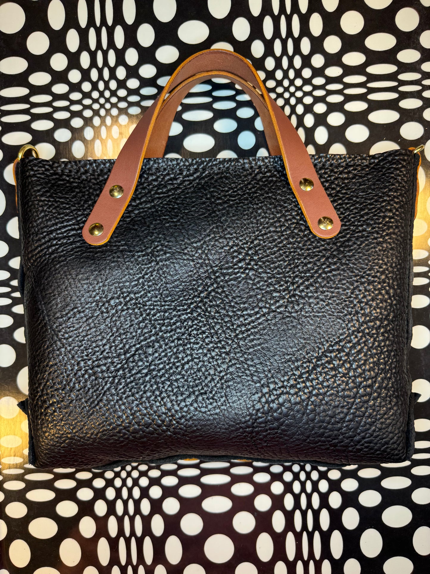 Small Johnny Two Bags! Hand sewn leather zip top laced tote bag! Work purse, travel carry on!