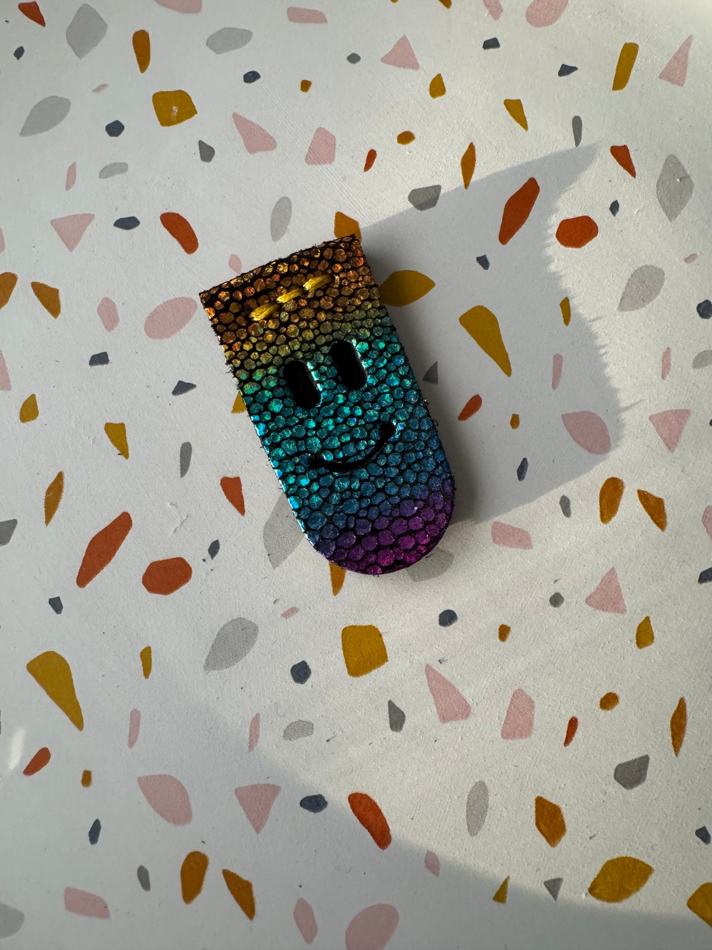 Book creeper Leather happy (or sad) face bookmark! Handmade