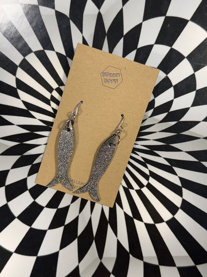 Sardine girl summer leather fish earrings! Lightweight hypoallergenic surgical steel hooks!