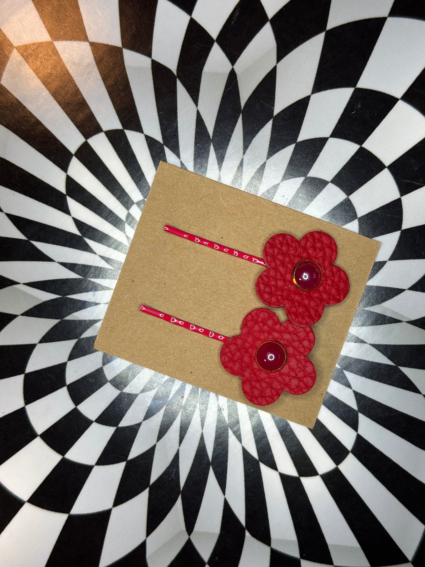 Hair thingies! Leather Bobby pin hair clips with flowers or stars!