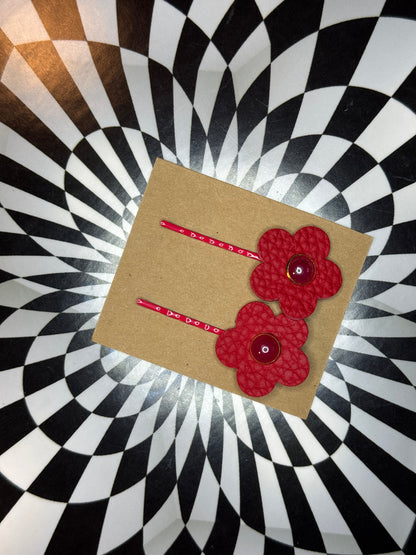 Hair thingies! Leather Bobby pin hair clips with flowers or stars!