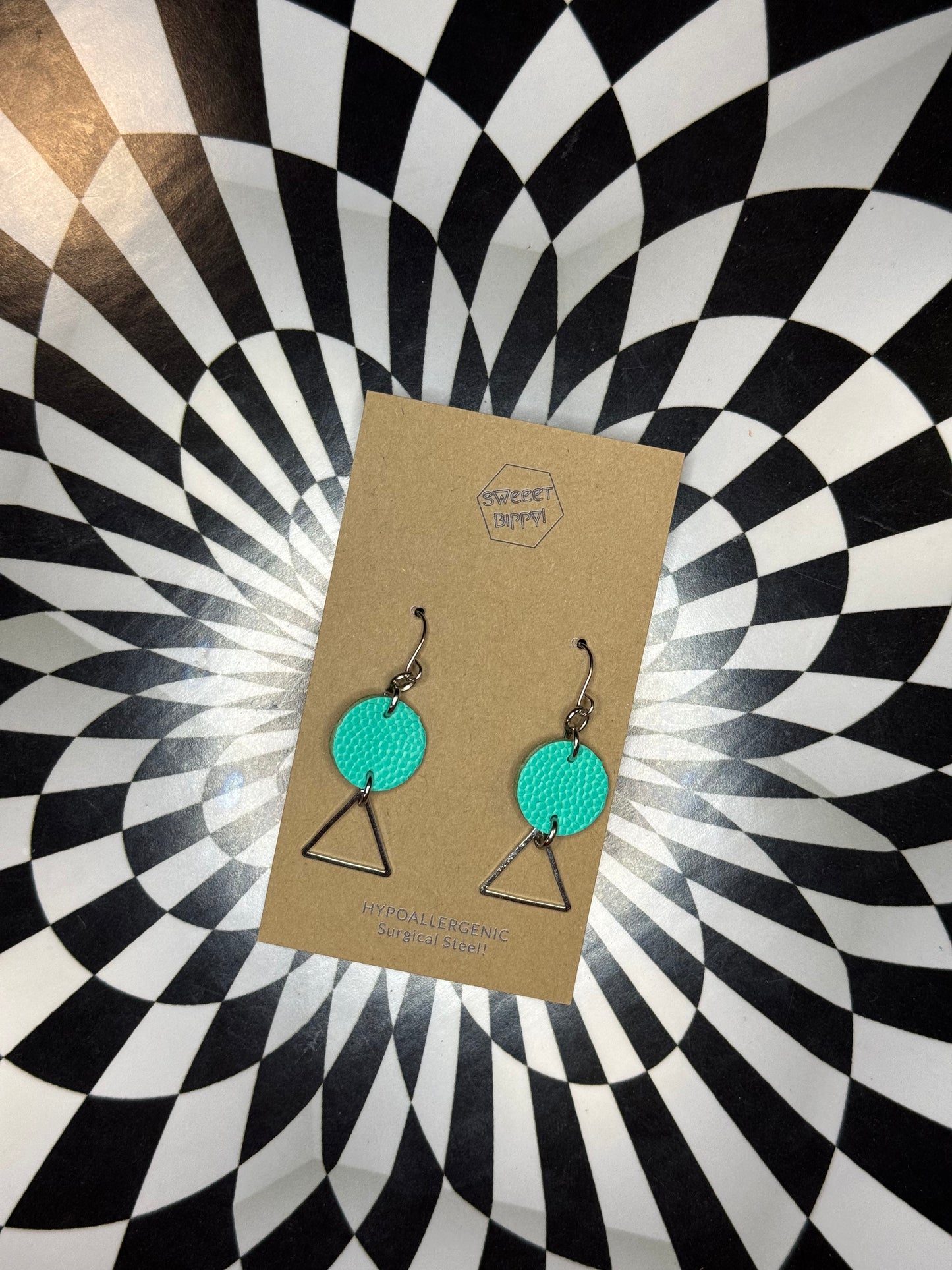 Triangle or hoop unique Leather earrings! Minimalist design ultra lightweight surgical steel hooks!