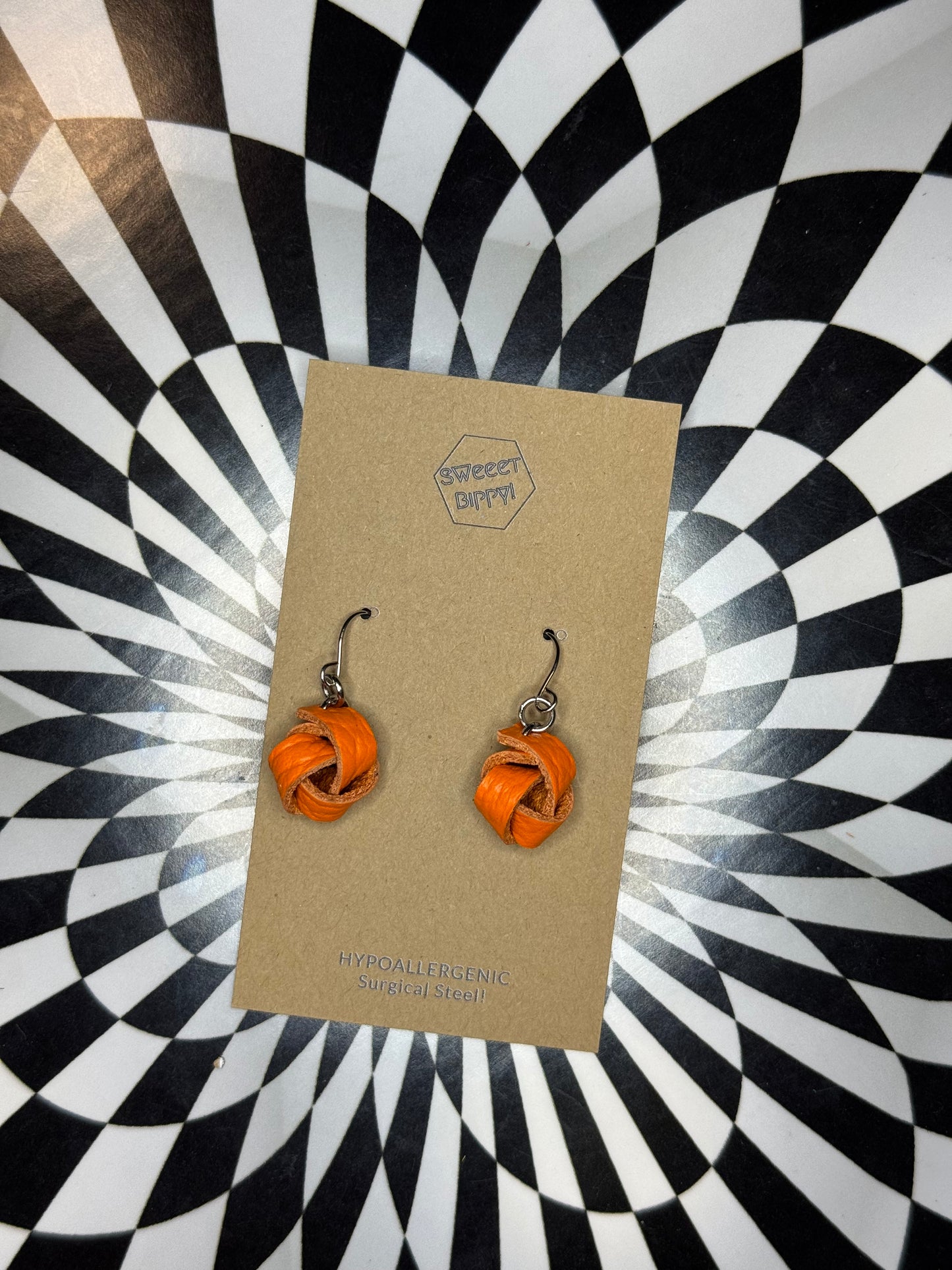 Tiny leather knot rosette earrings! Weightless surgical steel hook