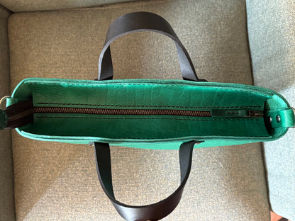 J2B "Johnny Two Bags" Hand sewn leather tote bag - zip top work tote & travel carry - on