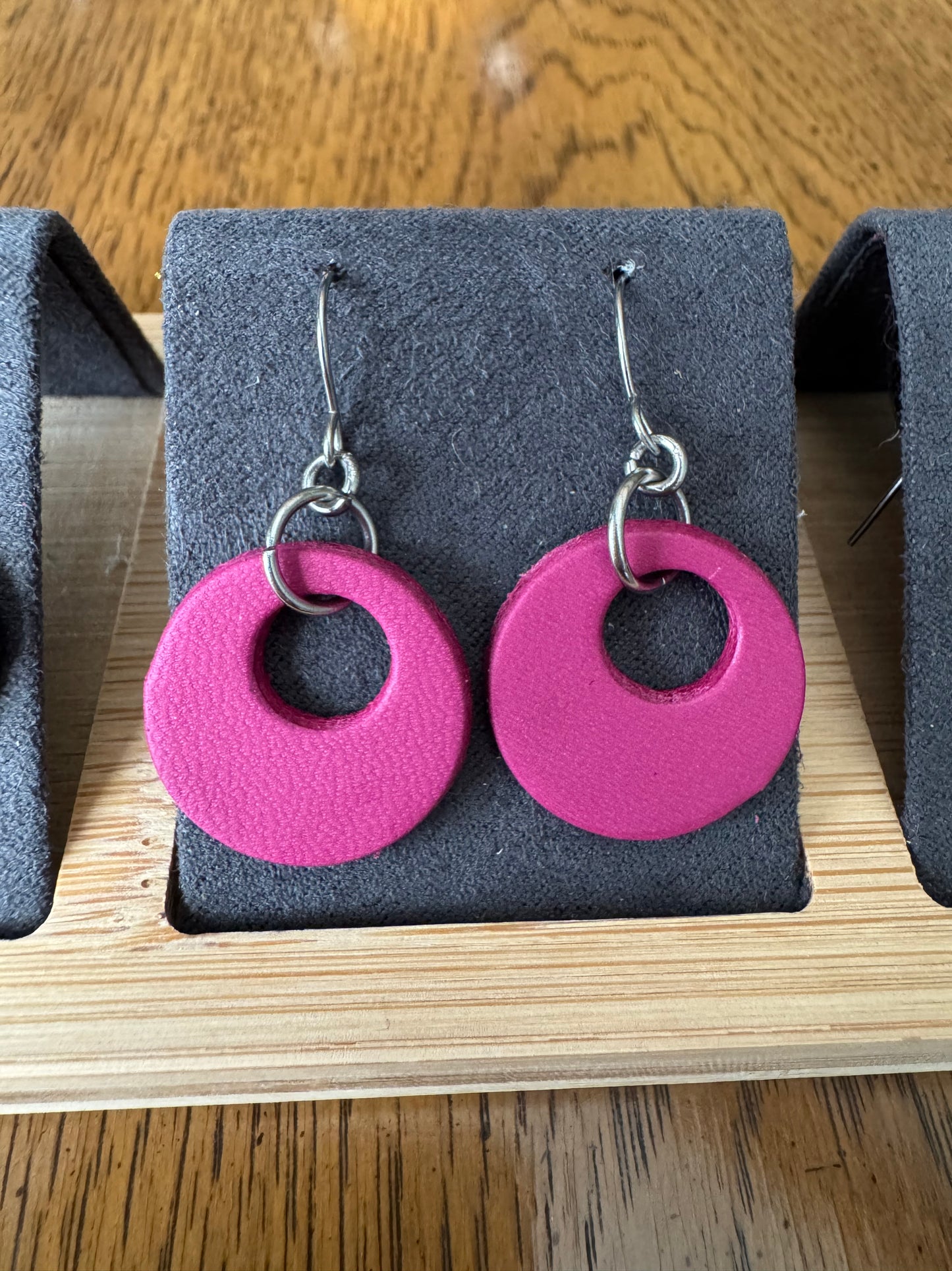 Circle unique Leather earrings! Minimalist design ultra lightweight surgical steel hooks!