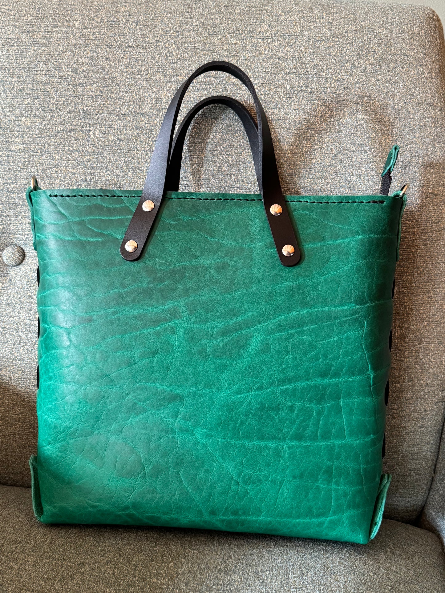 J2B! Johnny Two Bags! Hand sewn leather zip top laced tote bag! Work purse, travel carry on!