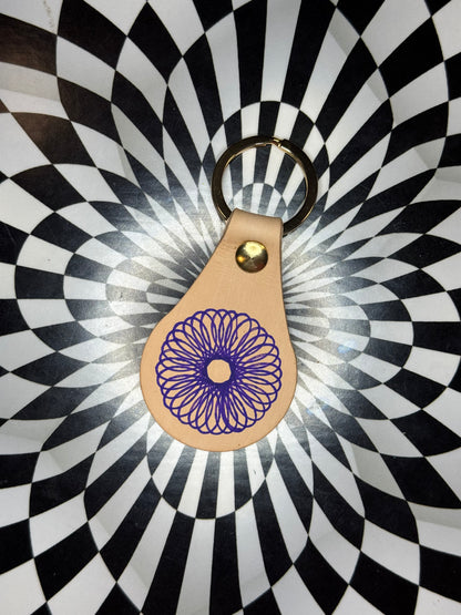 Spirograph Leather Keychain | Hand Stamped Veg Tan Leather Key Fob