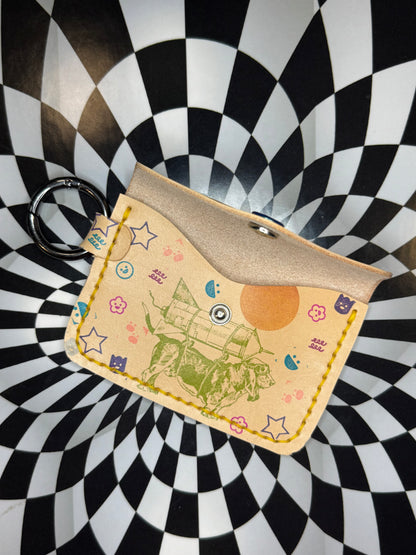 Veg Tan stamped one of a kind Lilia slim key ring card case/ unisex wallet!