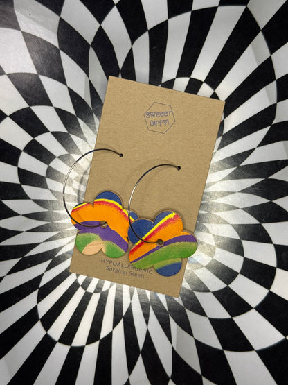 Hoop earrings with leather flowers or stars! Hypoallergenic surgical steel lightweight