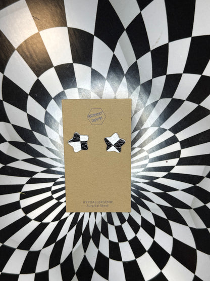 Star and heart leather earrings! Surgical steel stud post hypoallergenic marble dyed one of a kind