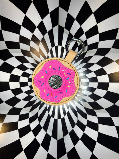 Donut! Hand sewn leather sprinkle donut bag charm, keychain, flair!
