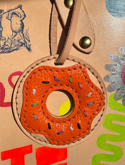 Donut! Hand sewn leather sprinkle donut bag charm, keychain, flair!