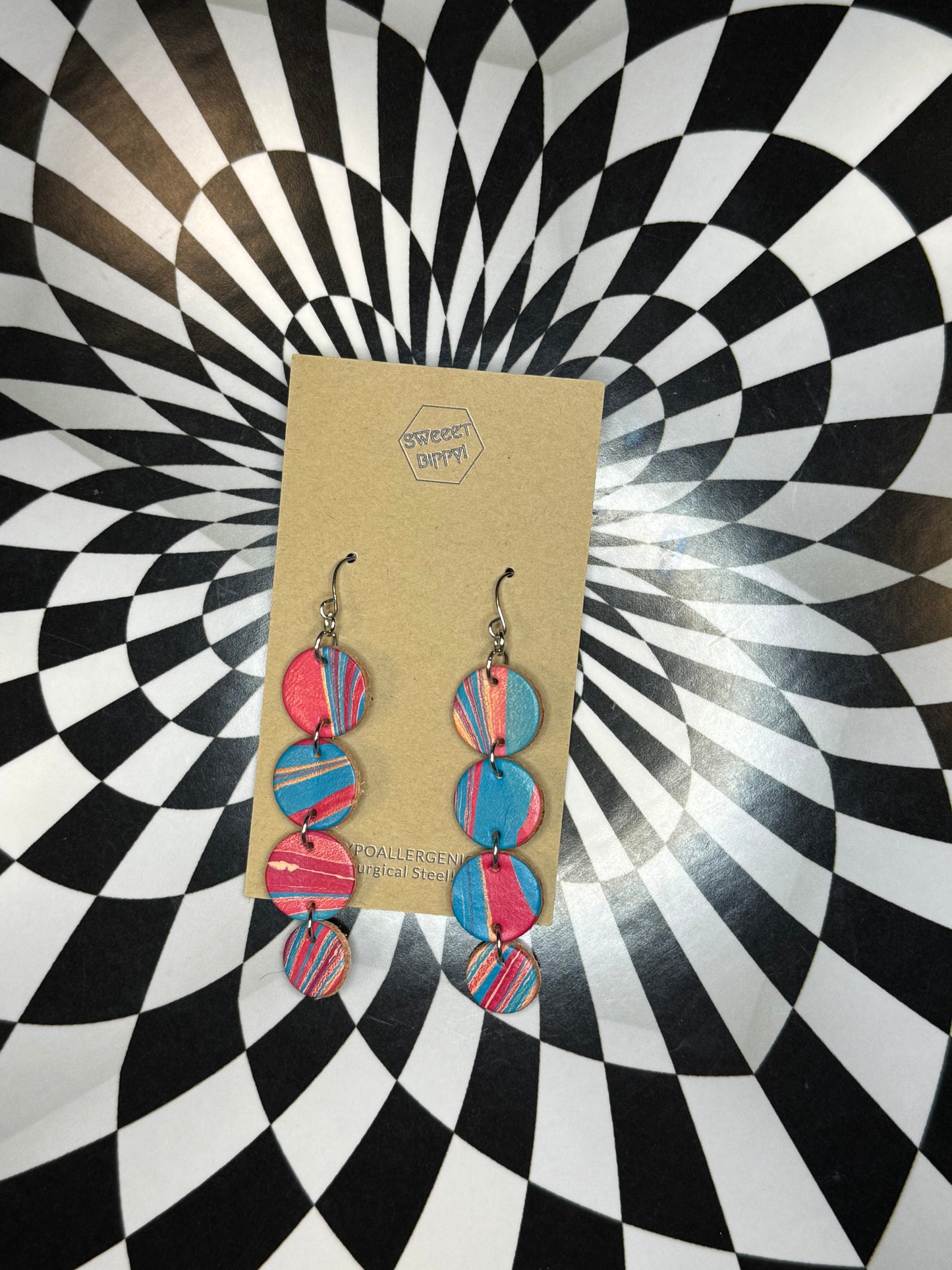 Marble dyed leather earrings! Lightweight handmade earrings with surgical steel hooks!