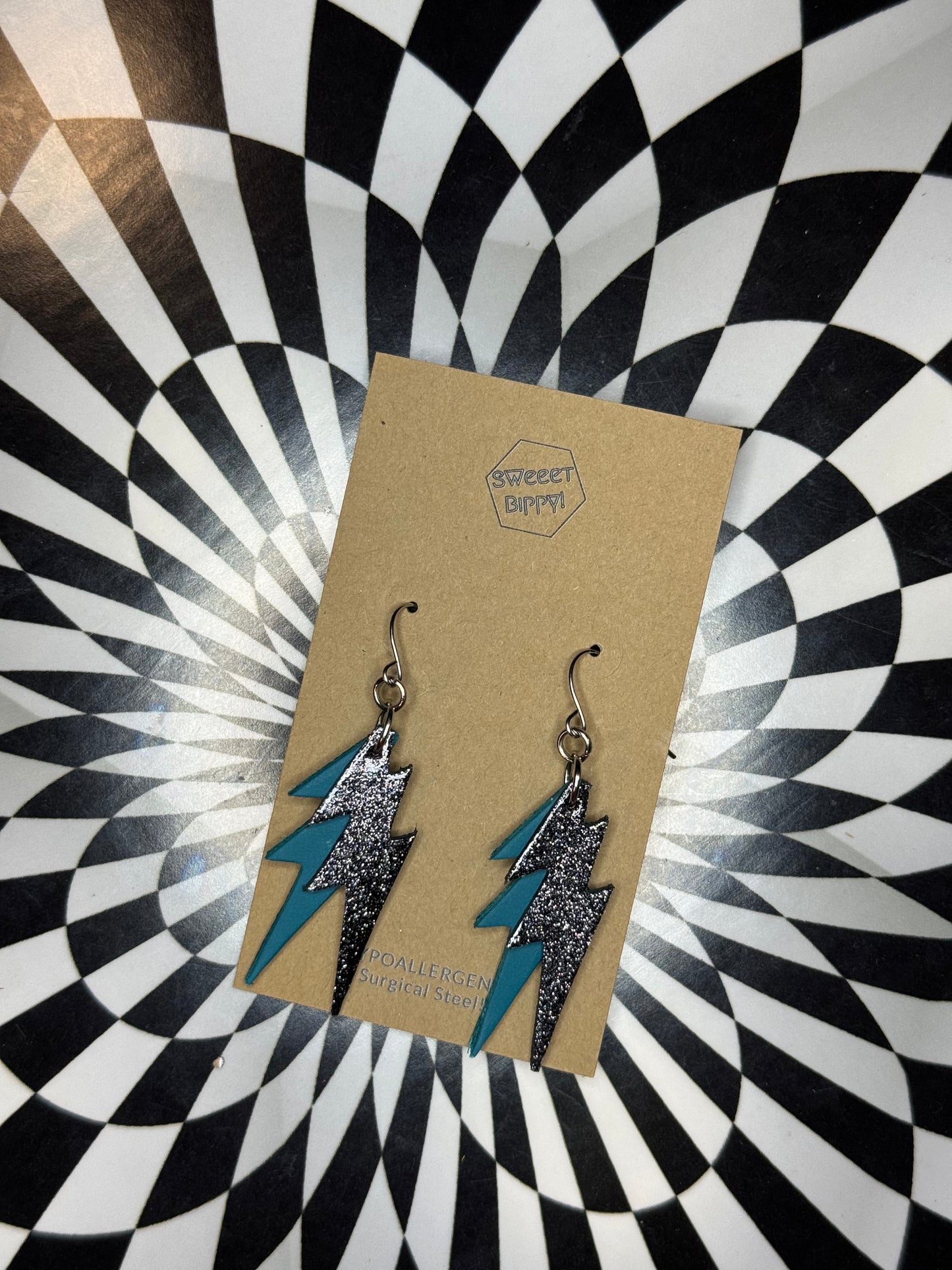 Lightning bolt leather earrings! Bowie!