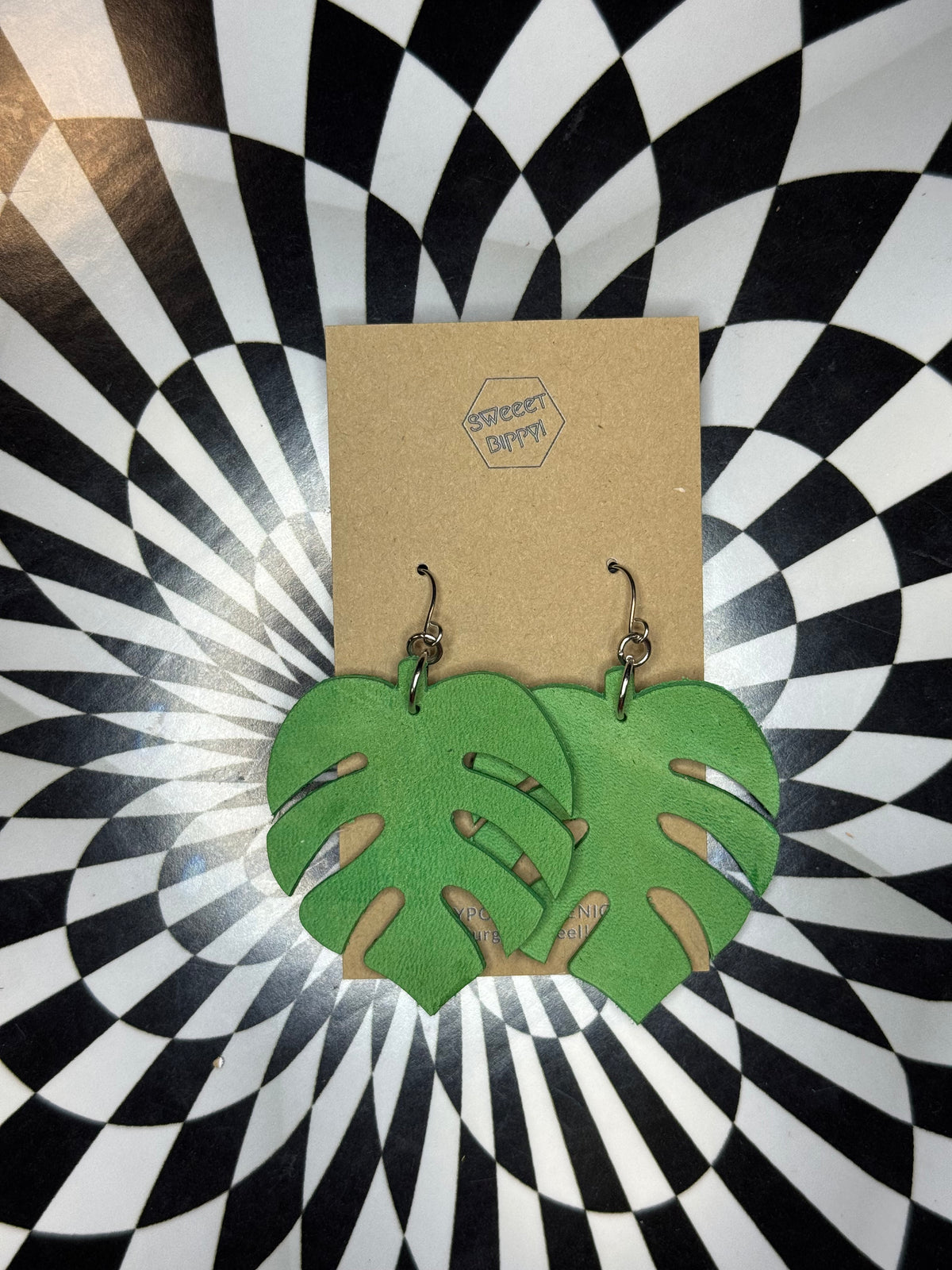 Monstera leather earrings! Surgical steel hooks = safe for everyone! Assorted colored leather tropical leaf earrings
