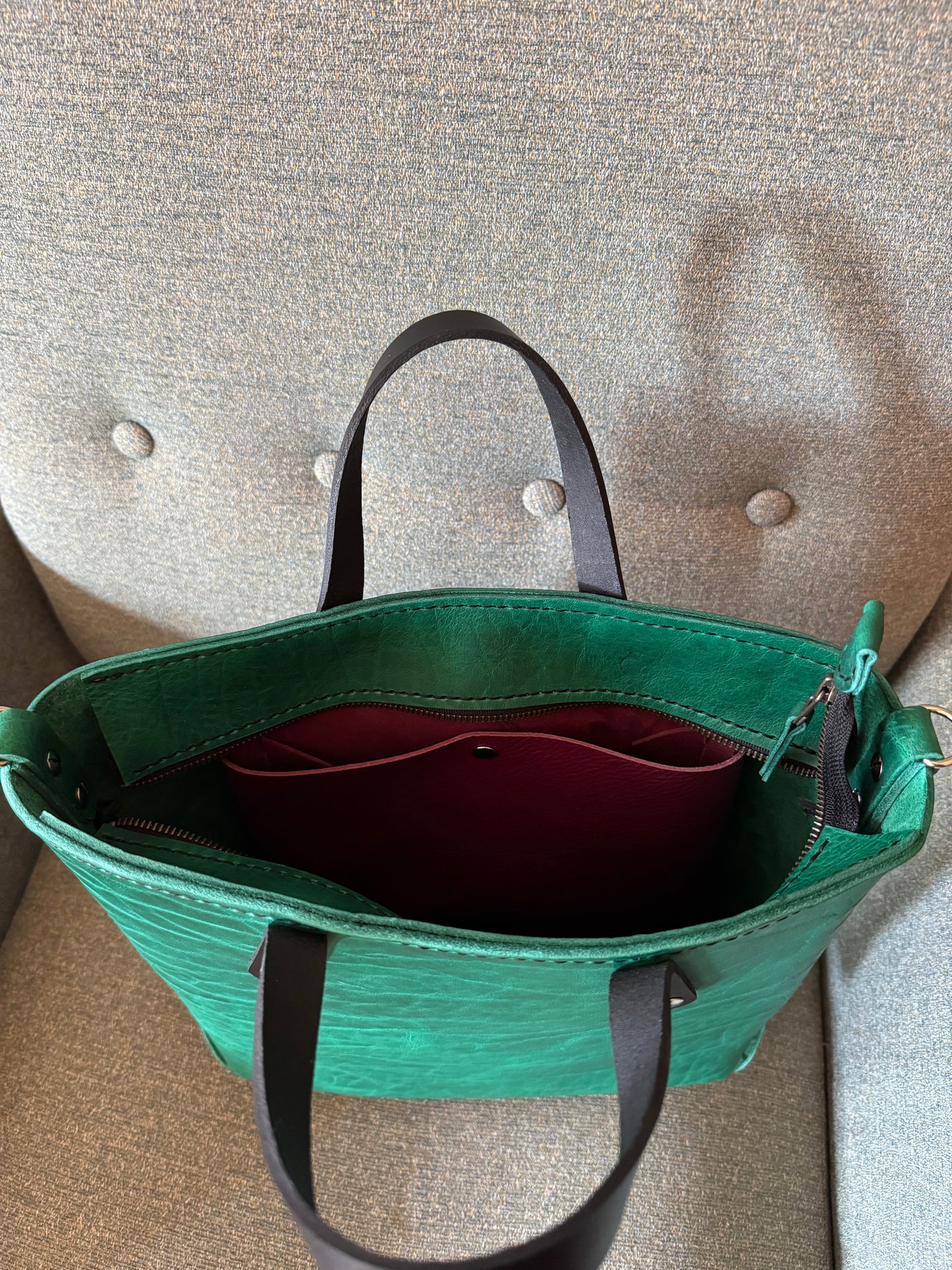 J2B! Johnny Two Bags! Hand sewn leather zip top laced tote bag! Work purse, travel carry on!