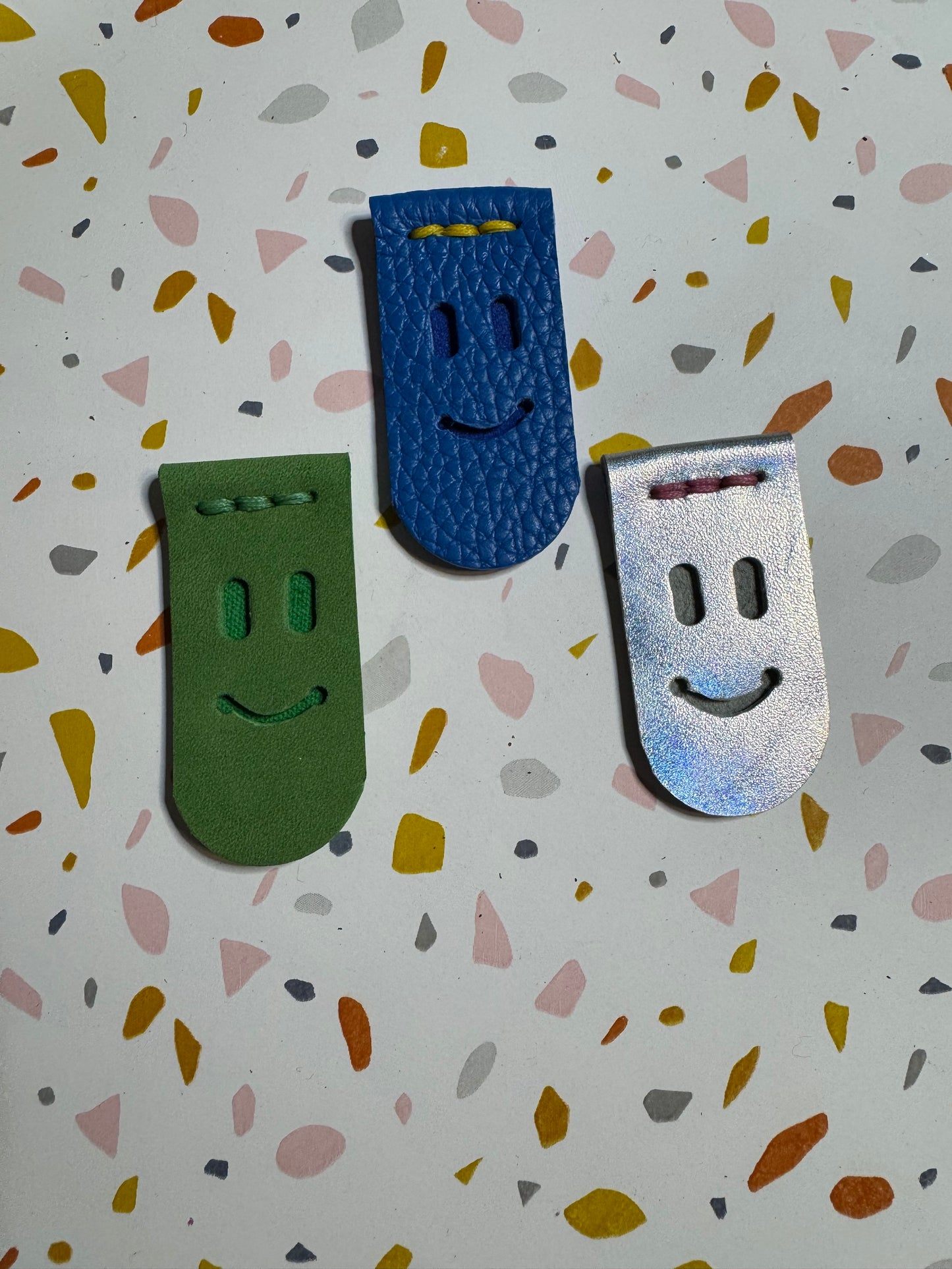 Book creeper Leather happy (or sad) face bookmark! Handmade