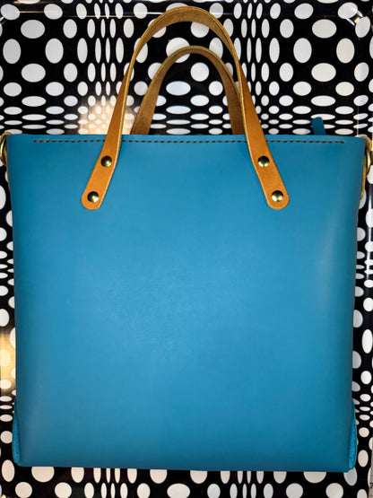 J2B "Johnny Two Bags" Hand sewn leather tote bag - zip top work tote & travel carry - on